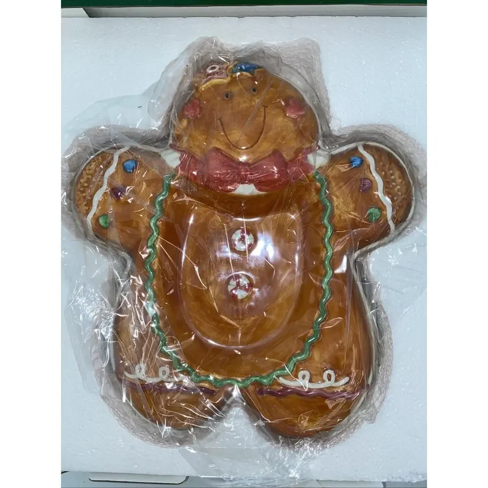 VTG Dillards Pottery Hand Painted Gingerbread Platter Christmas Serving Dish NEW